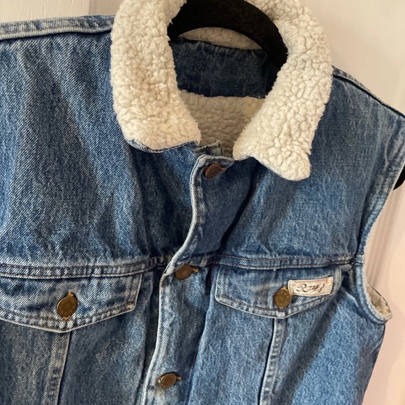 Vintage Men’s Blue Cotton Borg Sleeveless Denim Gilet Small - Picture 14 of 15